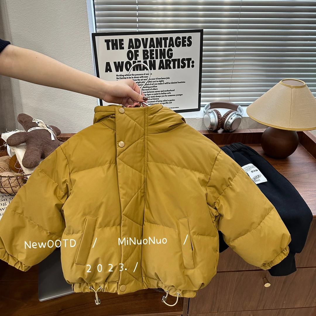 2024儿童冬季连帽羽绒外套男女宝宝韩版百搭保暖纯色羽绒服YY2120