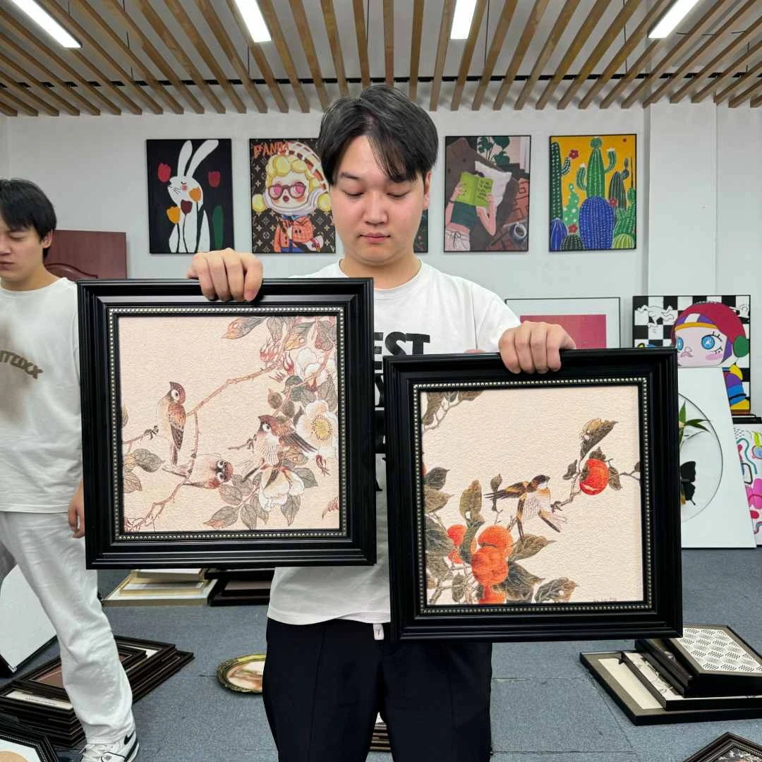 法式中国风柿子餐厅挂画中式花鸟客厅边柜装饰画东方美学壁画4040