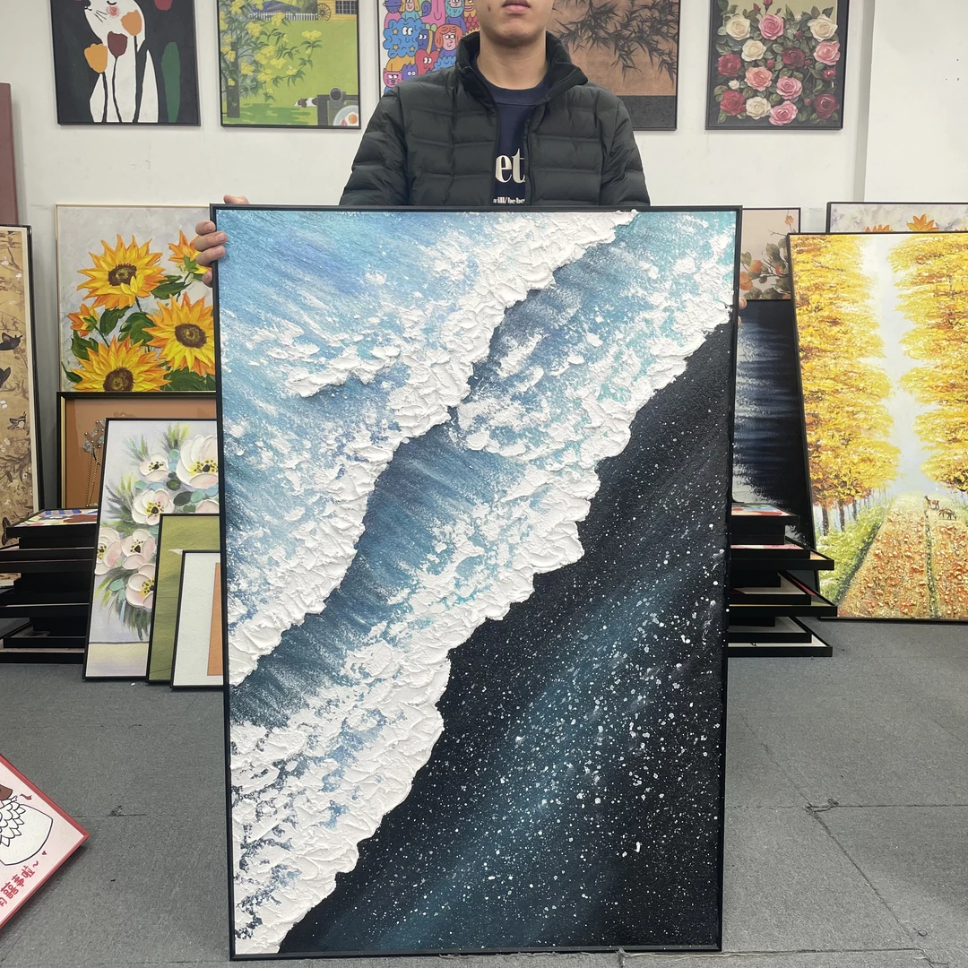 肌理轻奢客厅高级星空海浪抽象落地入户玄关现代装饰画挂画8120