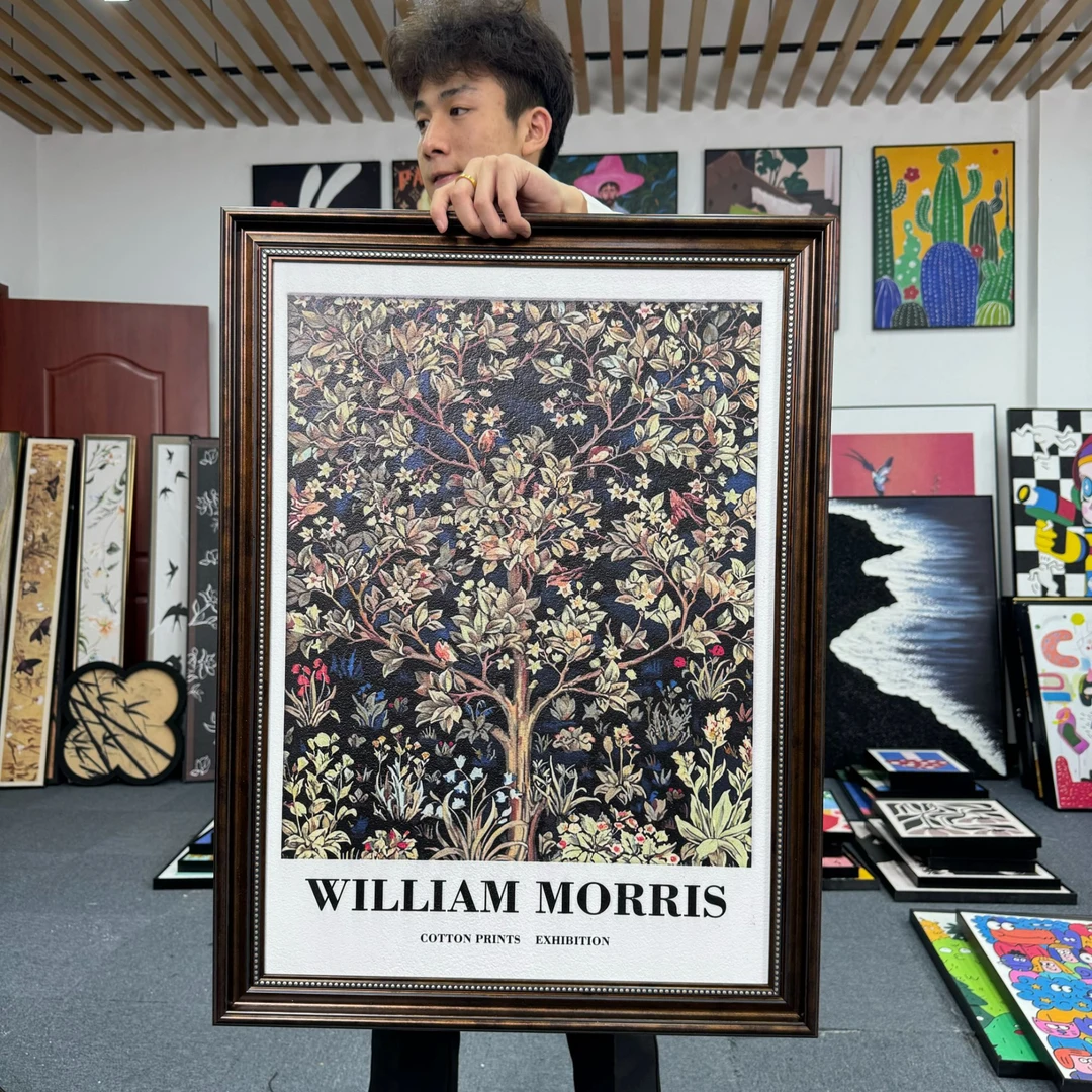 莫里斯花鸟美式复古客厅装饰画法式抽象艺术玄关画卧室挂画6080