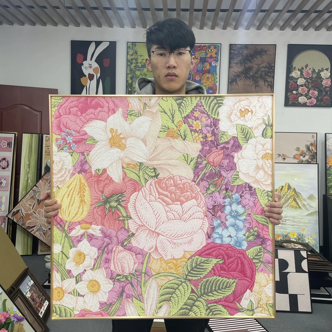 多巴胺彩色中古艺术花卉高级感客厅装饰画沙发背景墙挂画8080