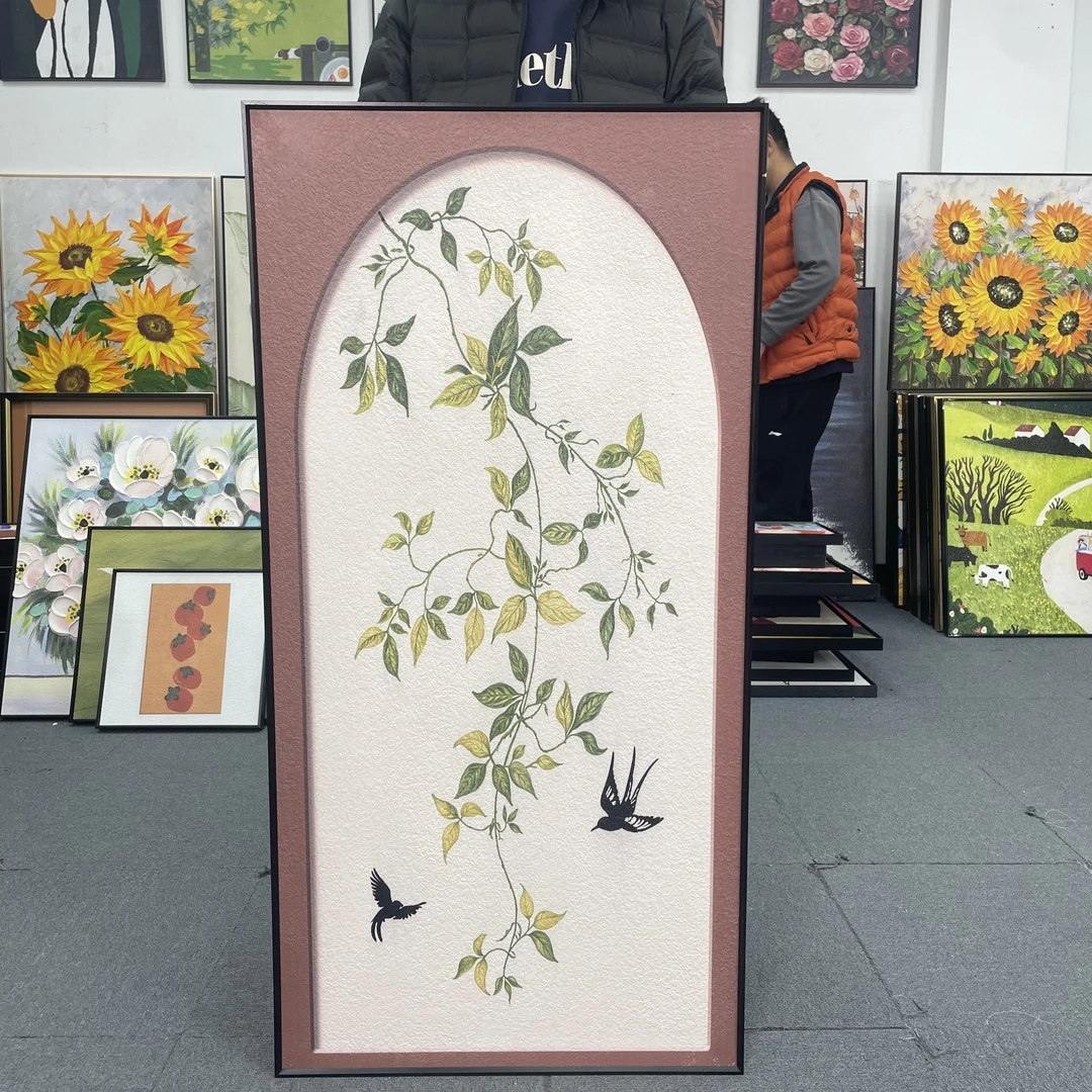 中古绿植燕子玄关装饰画高级感入户挂画简约现代艺术壁画60120