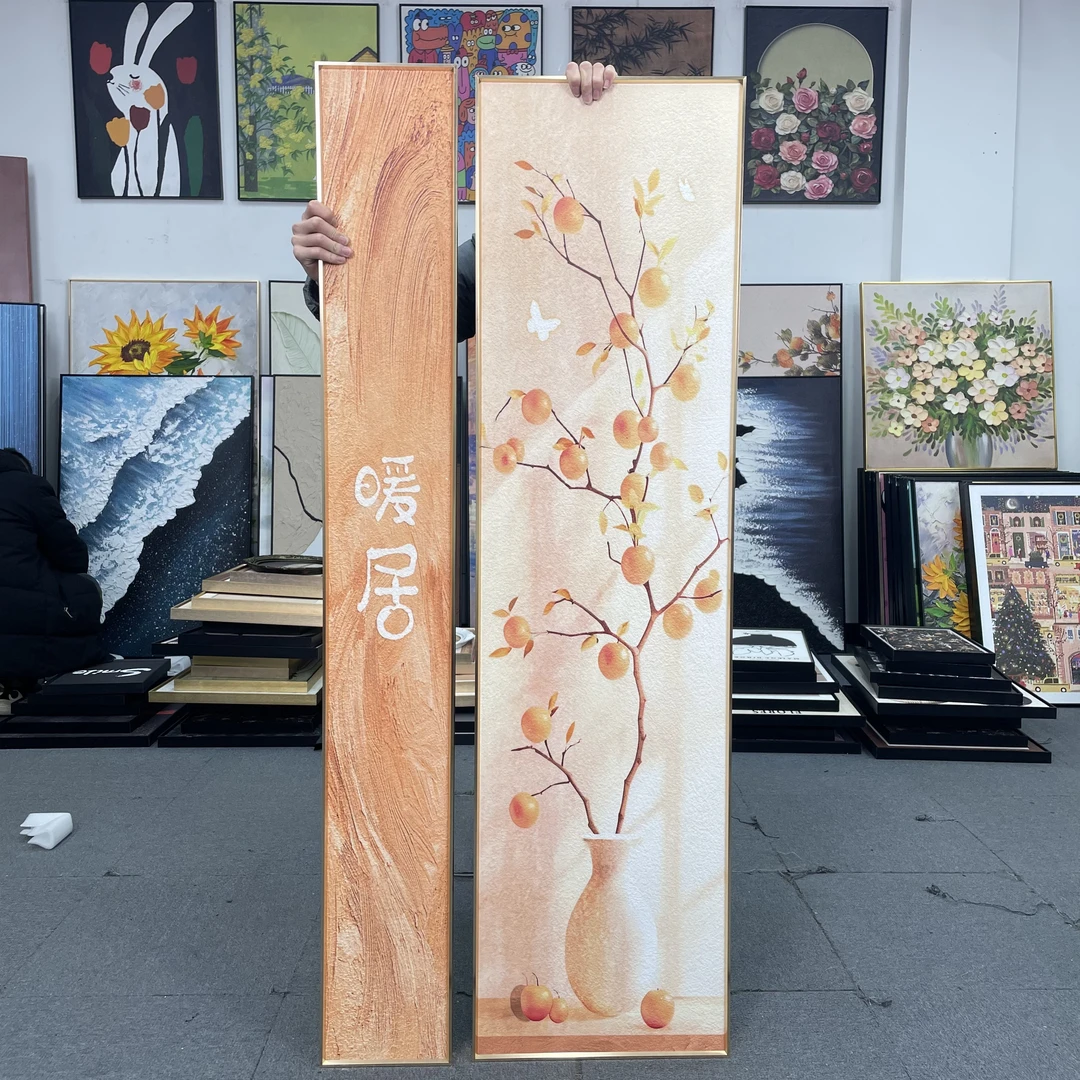 中古风玄关装饰画高级感入户挂画暖居柿子艺术走廊过道壁画60150