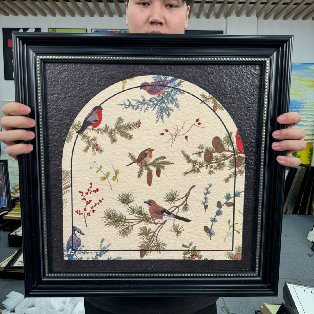 砂岩欧框喜鹊登枝装饰画中古高级感玄关卧室壁画装饰画5050