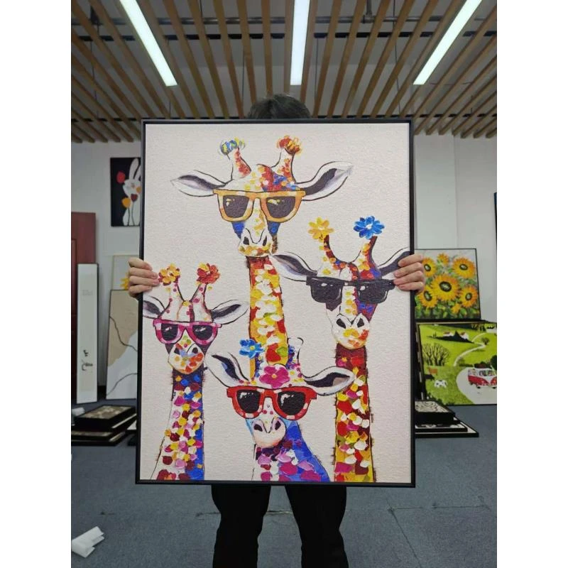 现代卡通多巴胺四只小鹿砂岩高级感客厅沙发背景墙装饰画6080