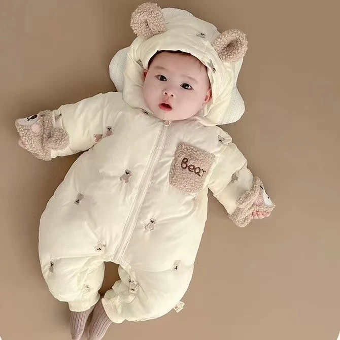 婴儿连体衣秋冬款宝宝棉服夹棉保暖哈衣超萌带帽加厚超厚棉服外套