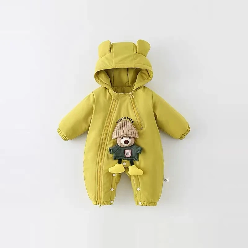 超萌保暖夹棉婴儿冬季衣服新款可爱2024冬季时尚加绒加厚连体衣