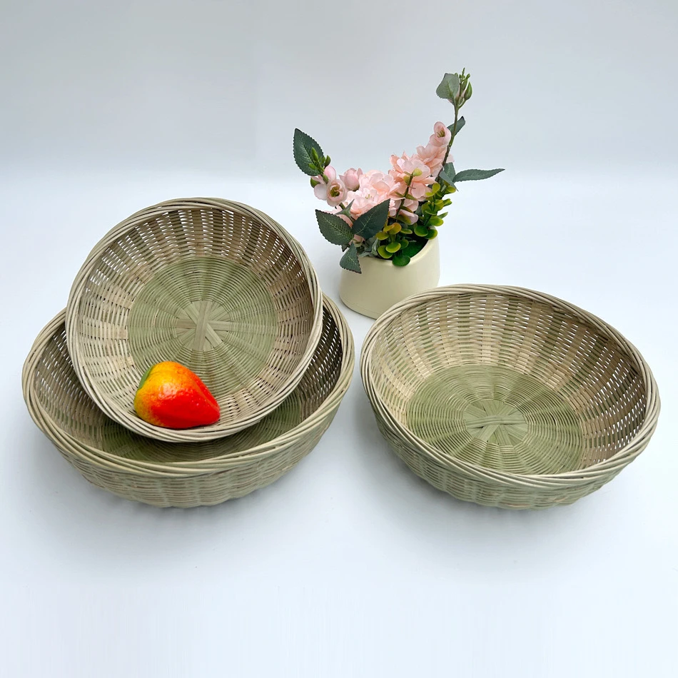 竹编家用水果篮鸡蛋筐竹制品馒头筐22-25-27cm
