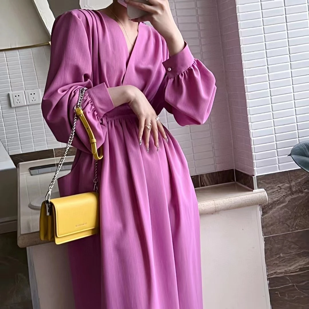 秀场风V领碎花女夏季薄收腰法式气质复古显瘦韩版女装连衣裙