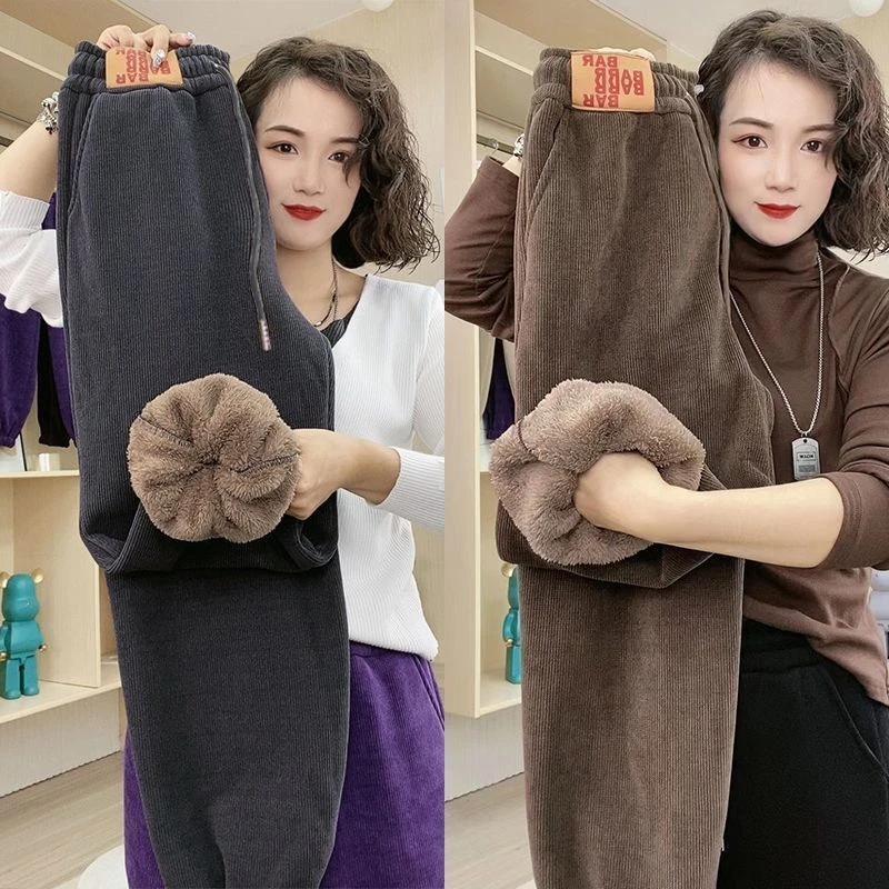 巨厚加绒卫裤女秋冬2025新款羊羔绒保暖裤宽松束脚加绒加厚女裤