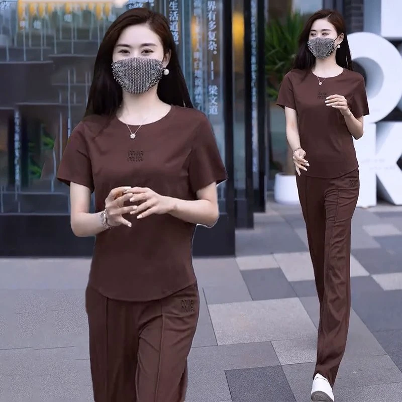 时尚运动服套装女2025款洋气质显瘦宽松休闲爆款跑步两件套e3