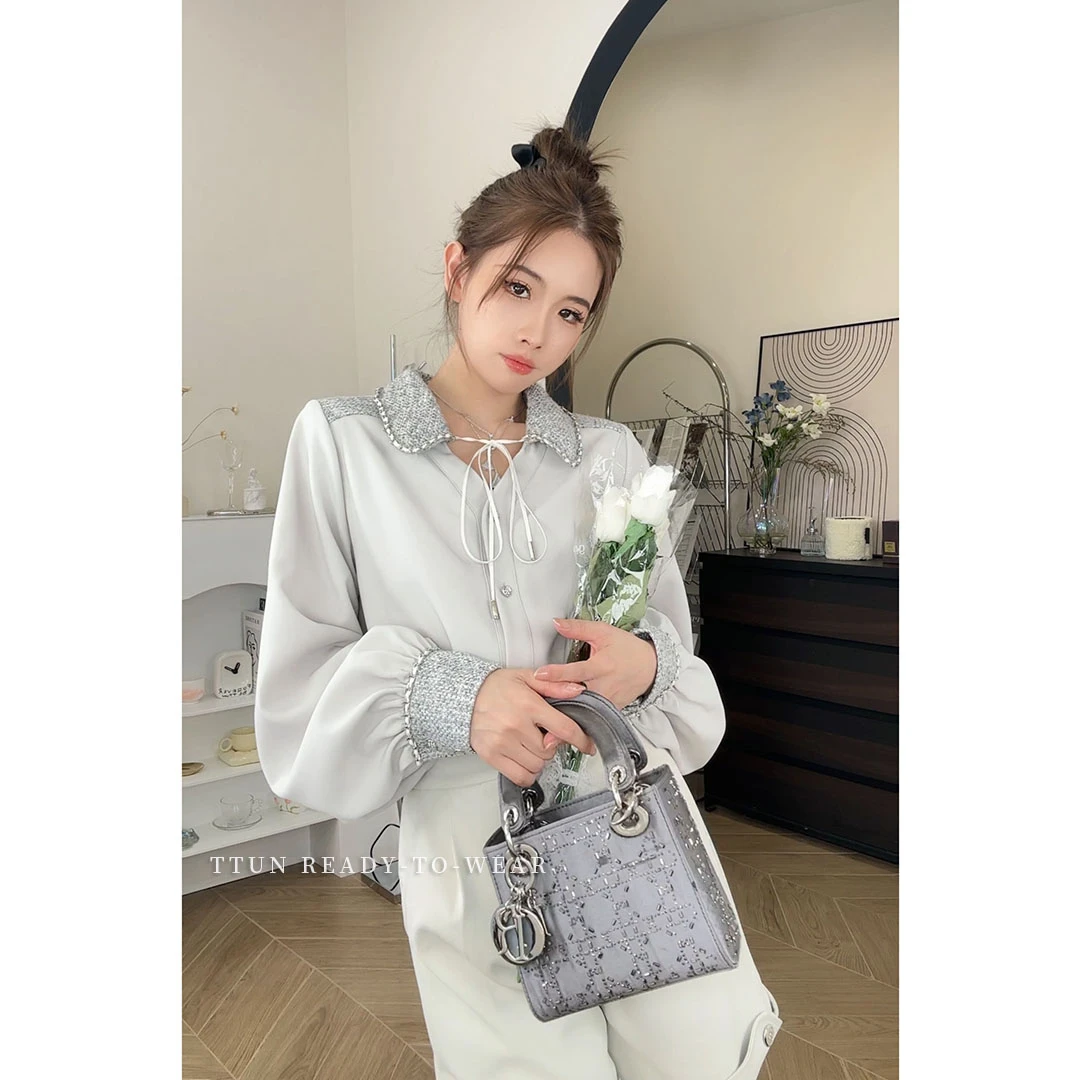 TTUN【西洋情书】轻奢小调小香风肌理感加绒长袖衬衫开衫