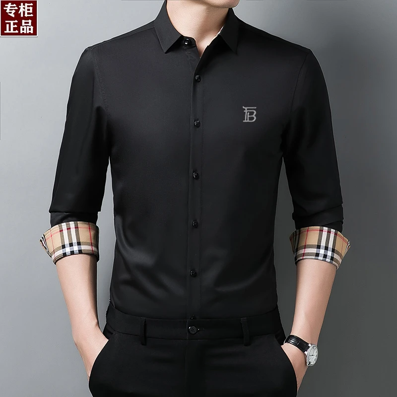 欧洲轻奢【专柜正品】新款长袖衬衫薄款男秋季商务休闲无痕修身衬衣