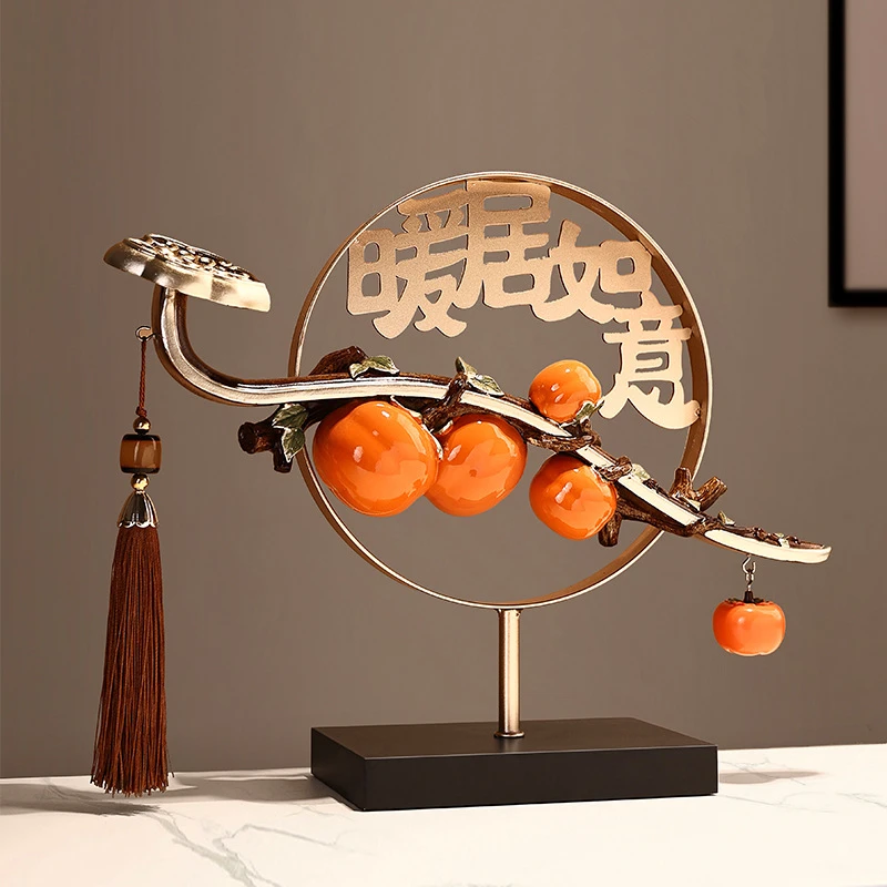 新中式高档暖居柿柿如意柿子摆件客厅创意装饰品搬家乔迁开业礼物
