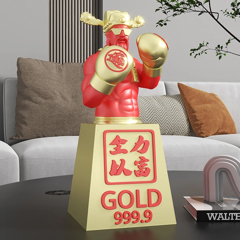 新中式高档运动财神摆件全力以富电视柜酒柜办公桌创意桌面装饰品