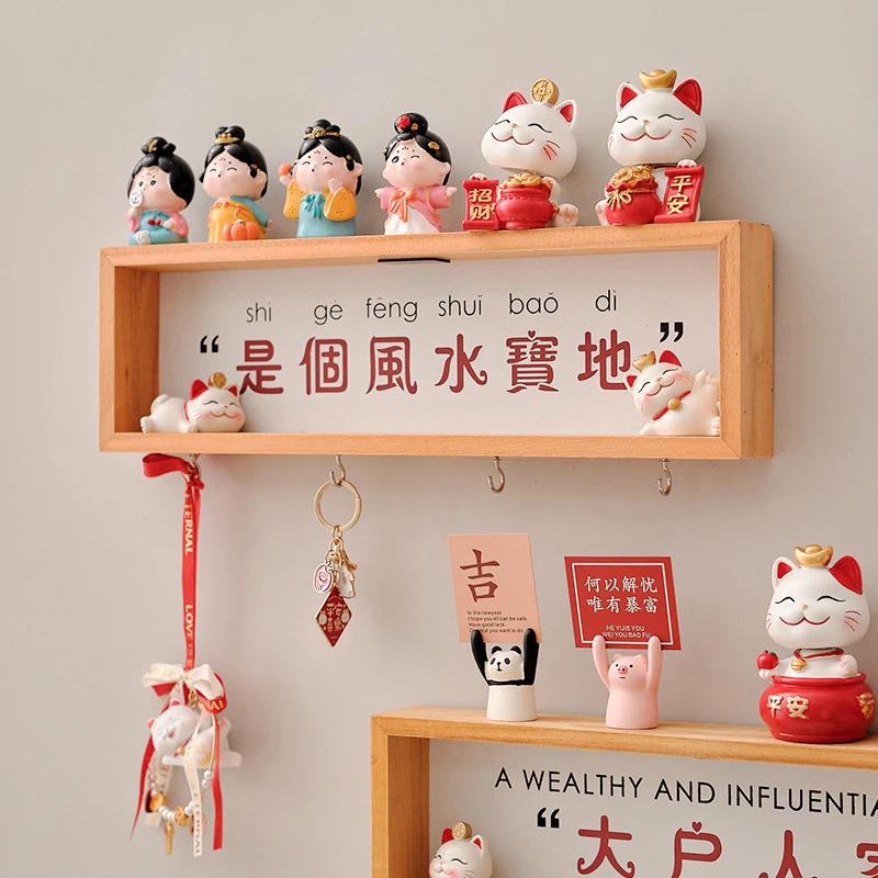 入户门装饰钥匙挂架浴室免打孔木质钥匙收纳挂钩壁挂式墙上置物架