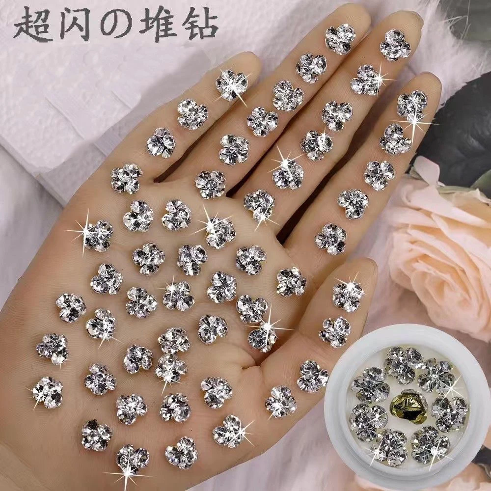 日系新款美甲成品堆堆钻指甲配饰网红超闪立体合金金属组合钻饰品