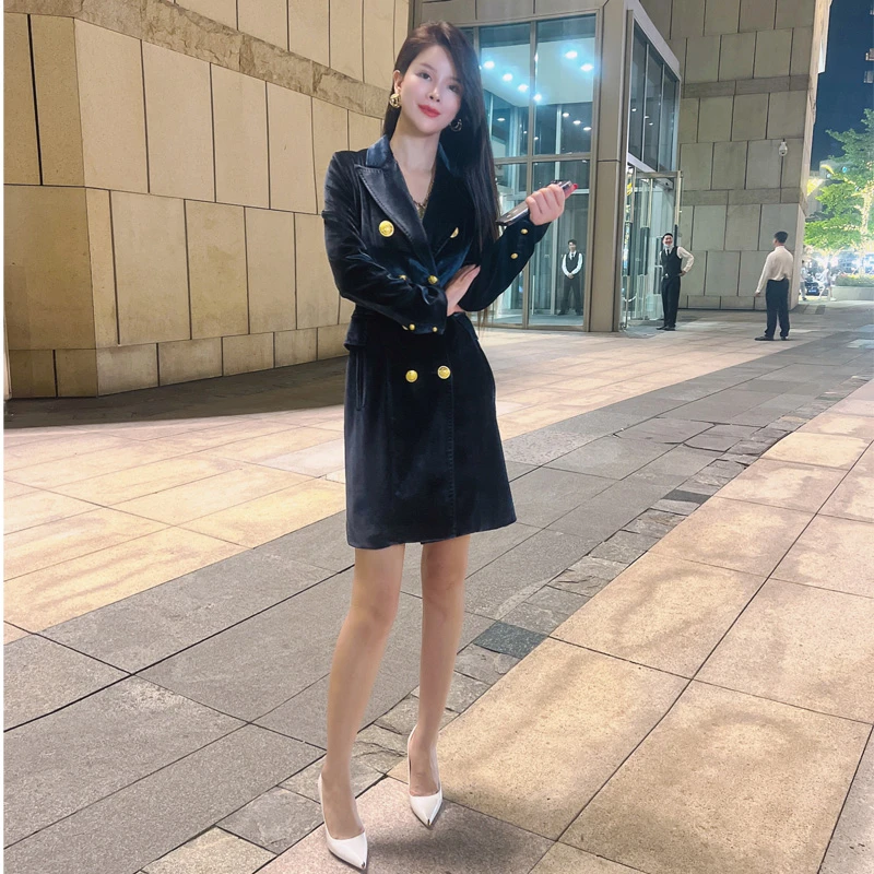 R.RUILIN高端丝绒气质西装外套裙