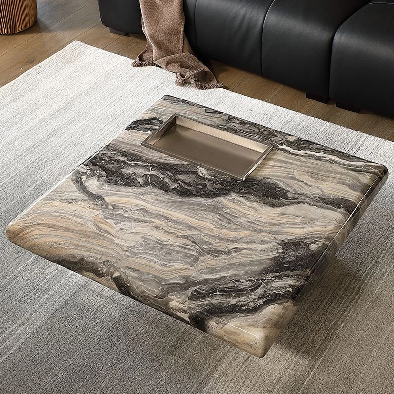 天然大理石茶几轻奢高级微晶石现代简约威尼斯棕高端客厅茶几方形