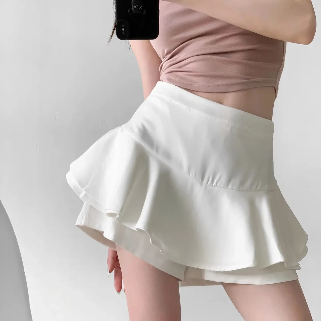 芭蕾风少女花苞半身裙女高腰显瘦设计感假两件双层甜辣短裙A字裙