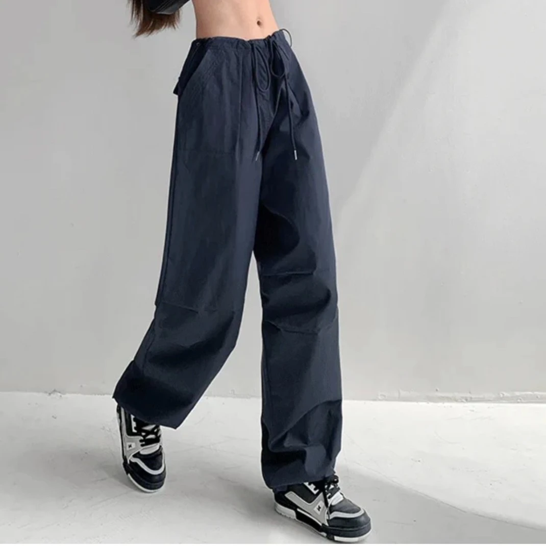 工装裤女夏季薄款2023年抽绳宽松显瘦时尚运动休闲直筒阔腿裤拖地