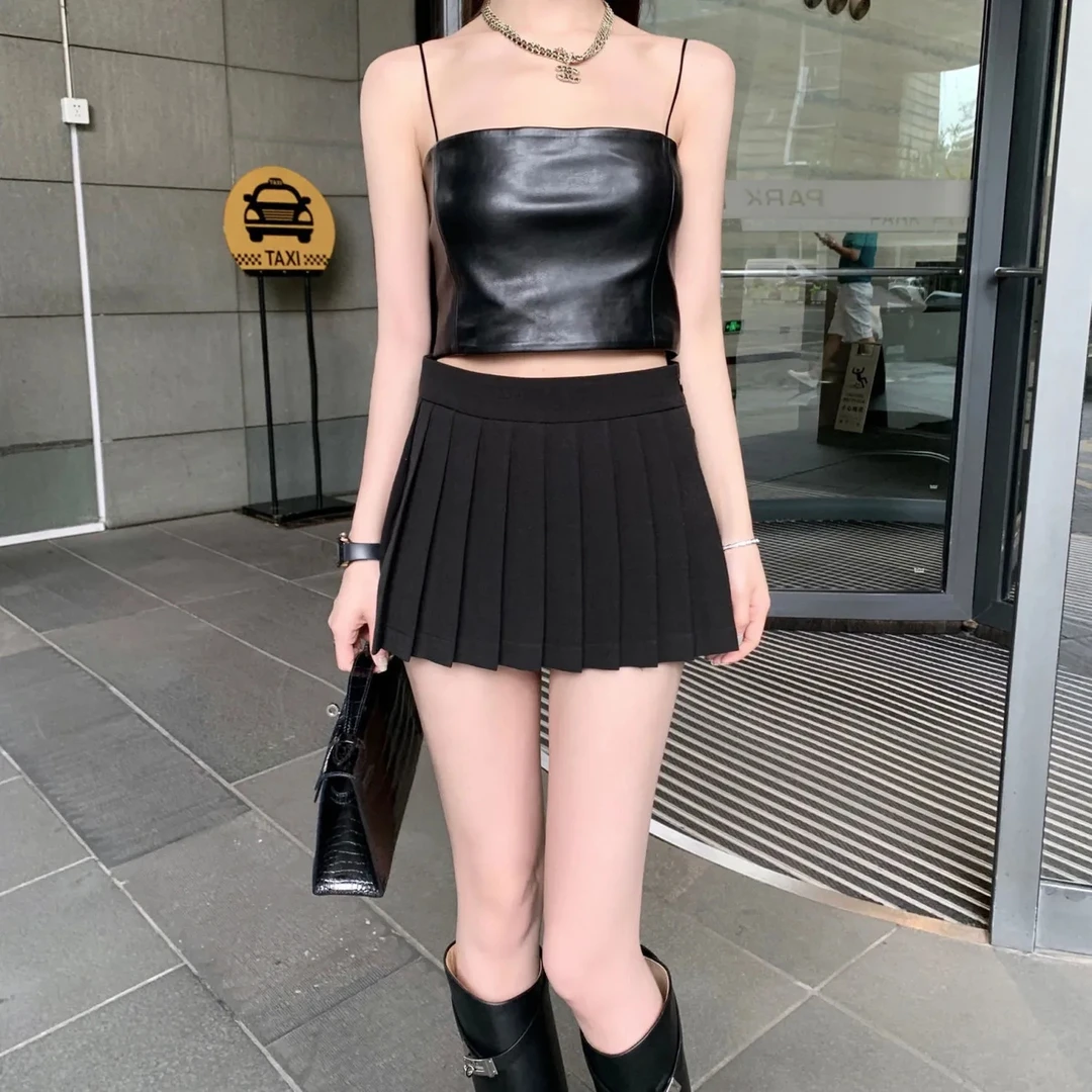 超短裙前短后长秋冬百褶裙女2023新款jk包臀黑色短款半身裙小个子