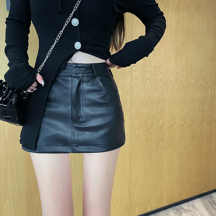 黑色包臀小皮裙半身裙女秋冬2023新款裤裙性感小黑裙高腰PU裙裤