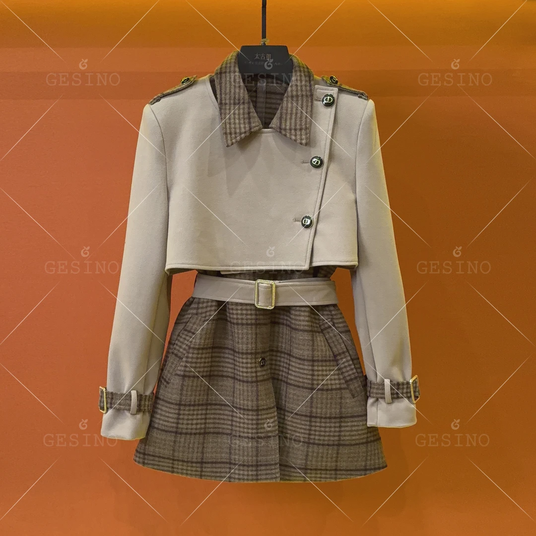 【闵闵】秋冬高奢限定款优雅轻奢款法式卡其设计款时尚外套G-0240