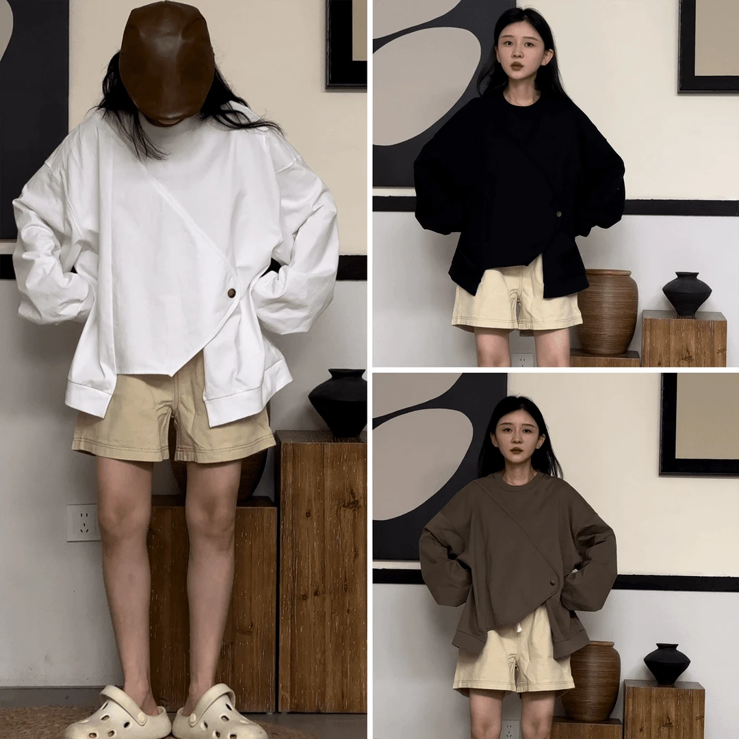 橘子罐头24新款时尚休闲韩版宽松设计感长袖三色卫衣