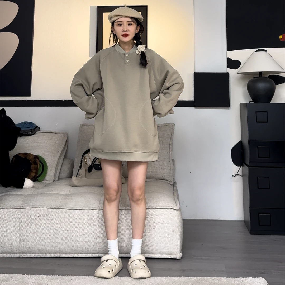 橘子罐头24新款长袖休闲黑色百搭宽松韩版高街设计感卫衣