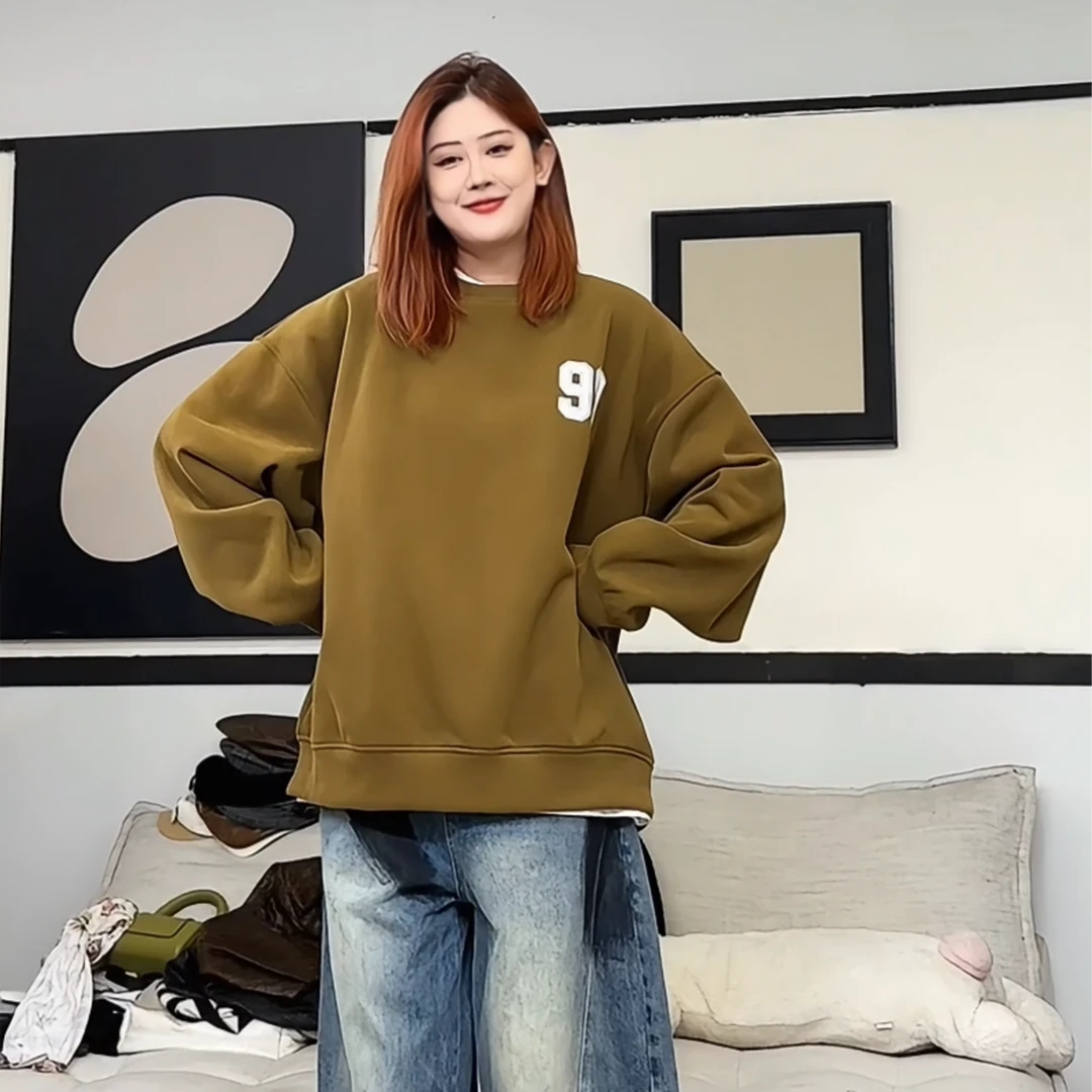 橘子罐头24新款百搭时尚休闲韩版印花宽松圆领加厚美式卫衣