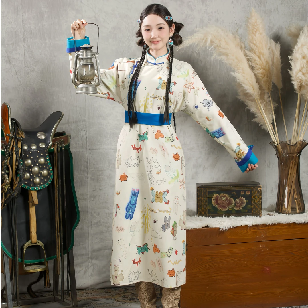 【蒙古丽人】【民族服饰】 蒙式原创14095蒙式卡通传统袍设计师款春夏