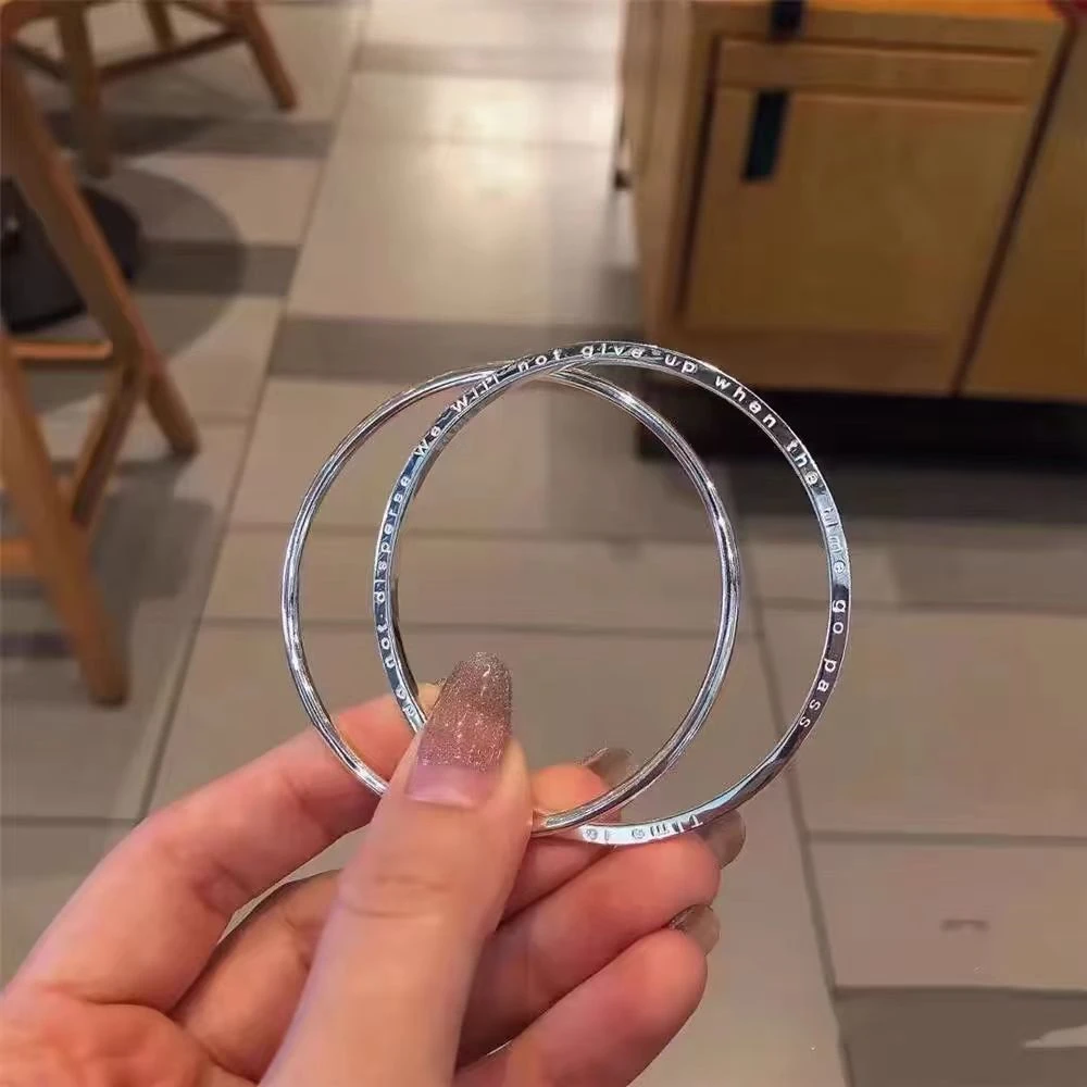 足银手镯 D18 足银999.9 环环相扣时光不老我们不散双环手镯