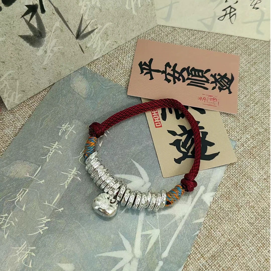 足银手链 D47小胖福盘缠手链 足银999.9