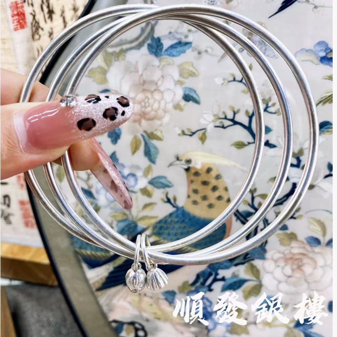 足银手镯 D20足银999.9 三生三世两世欢闭口手镯