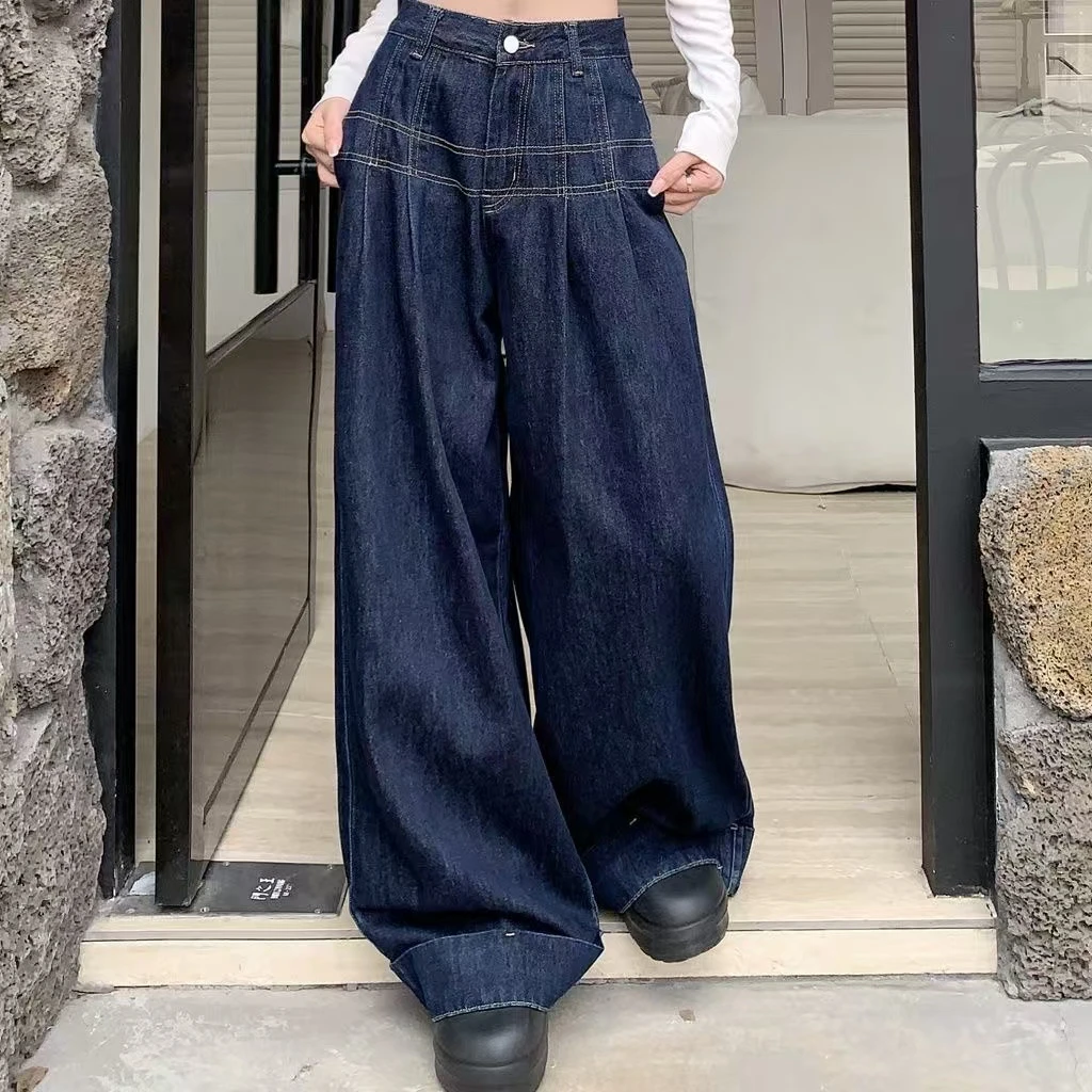 （向）牛仔裤女2024新款高腰宽松阔腿拖地裤
