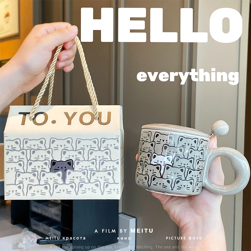 生日礼物送女生男生创意实用杯子新款可爱猫咪陶瓷马克杯情侣水杯