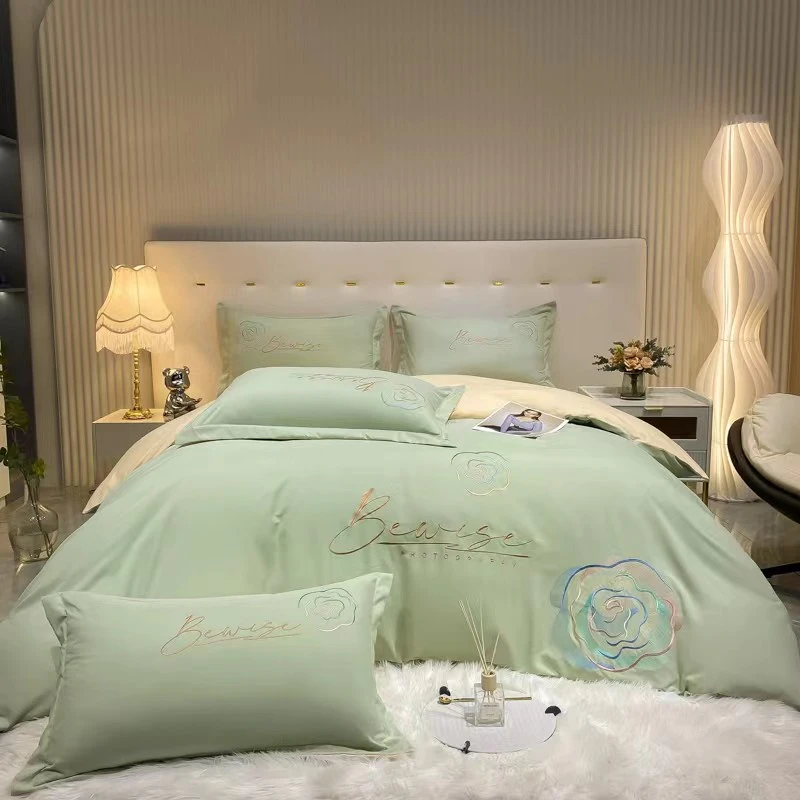 A新款亲肤雅棉刺绣轻者四件套山茶花系列【绿色】Q