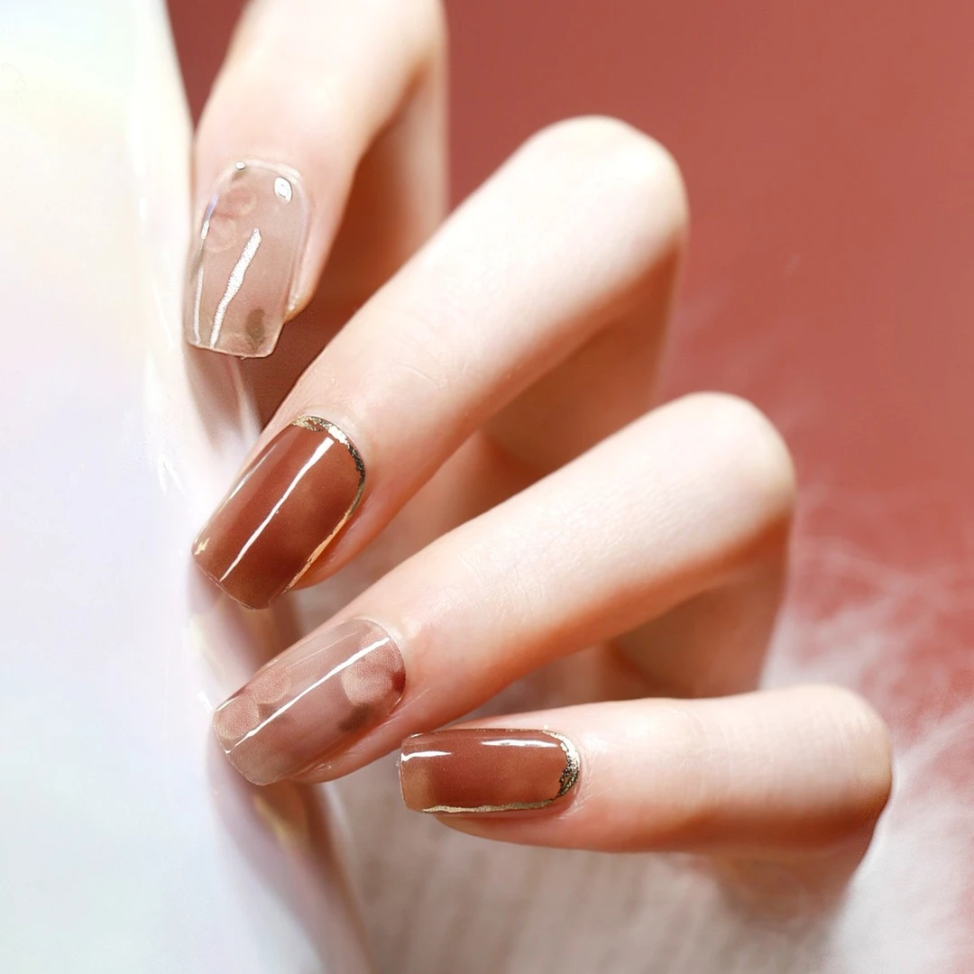 【长岛冰茶】半固化凝胶uv美甲贴指甲贴片高级感穿戴甲片秋冬中长款