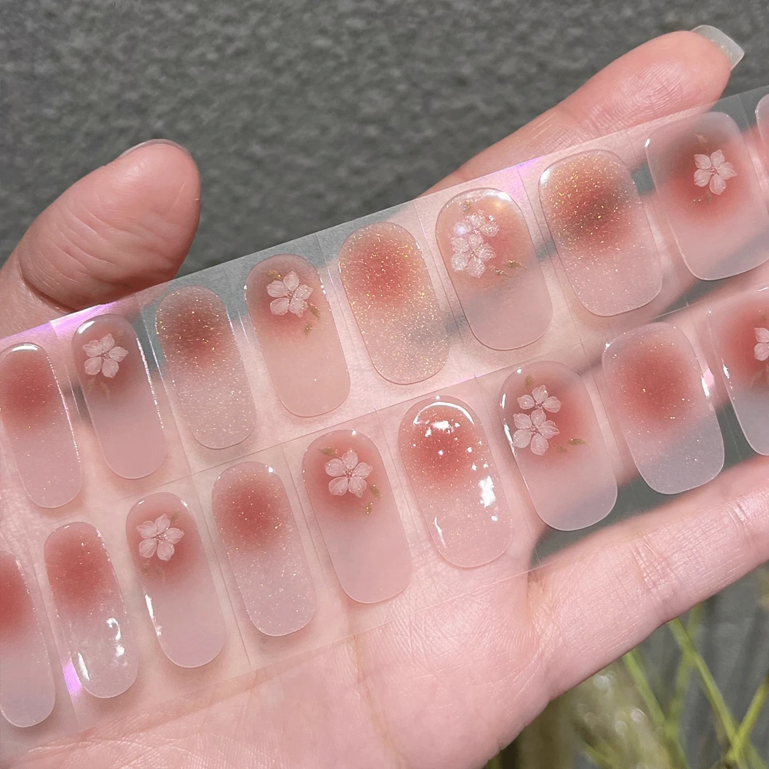【照灯60秒甲贴变甲片】烟雨海棠半固化凝胶uv半烤美甲贴指甲贴片