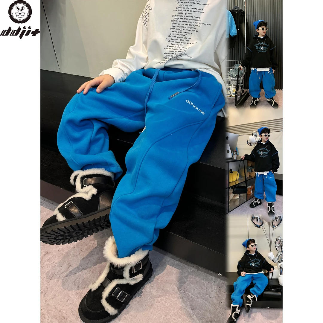 蛋蛋家【宝蓝色弯刀休闲裤】冬季新款宝蓝色弯刀加绒休闲裤