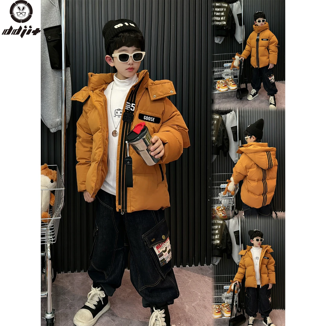 蛋蛋家【南瓜色连帽棉服】冬季新款洋气南瓜色黑条连帽棉服外套