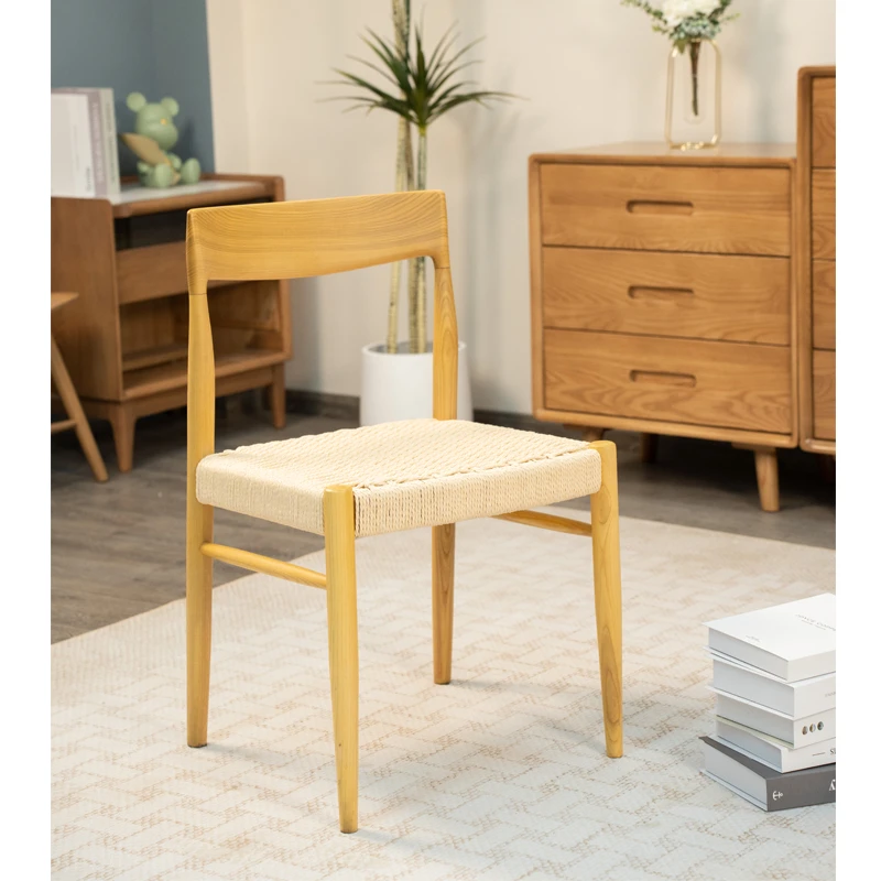 非晚椅复古实木餐椅家用椅子白蜡木木书桌椅家具靠背藤编民宿椅