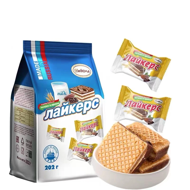 俄罗斯威化饼干进口阿孔特牌冰淇淋巧克力夹心奶酪休零食品营养