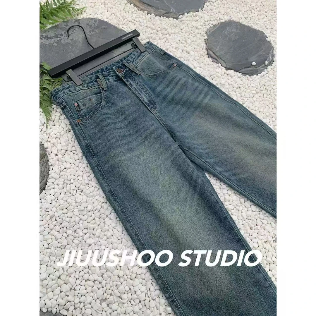 【大直筒】秋冬复古宽松水洗做旧美式休闲牛仔裤 H26113