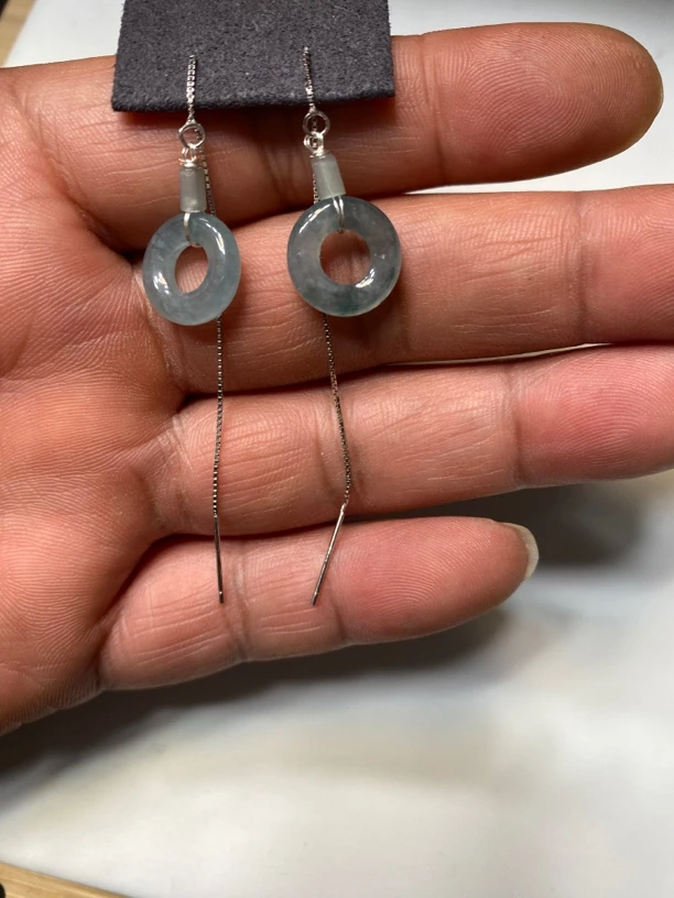 天然翡翠蓝水圈圈耳线时尚耳饰