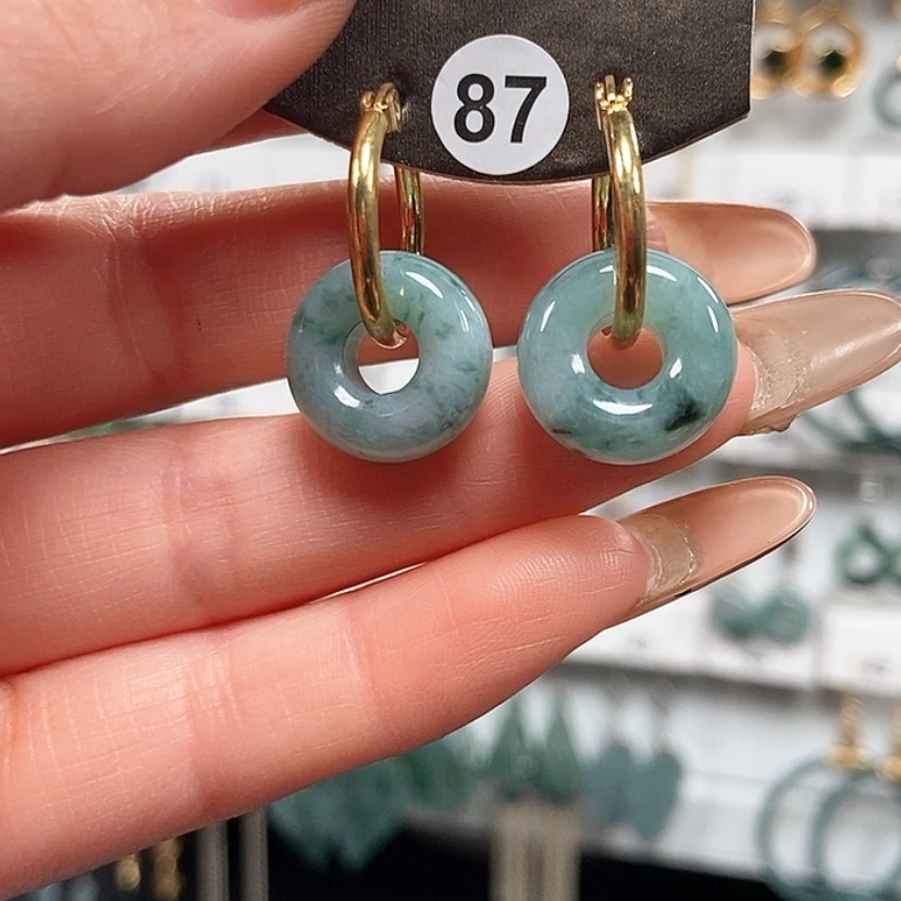 【闪购商品】翡翠耳饰银S925镀金镶嵌