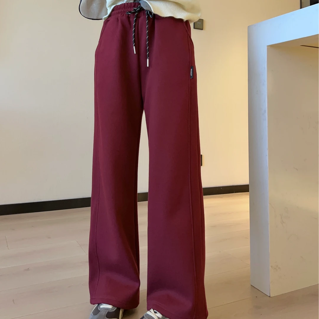 K196冬季加绒新款时尚韩版潮流净版直筒女士百搭运动裤24-195