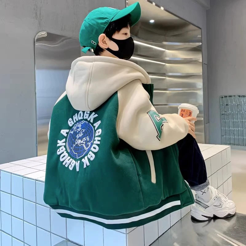 男童外套春秋冬季2024新款儿童连帽棒球服中大童保暖衣服