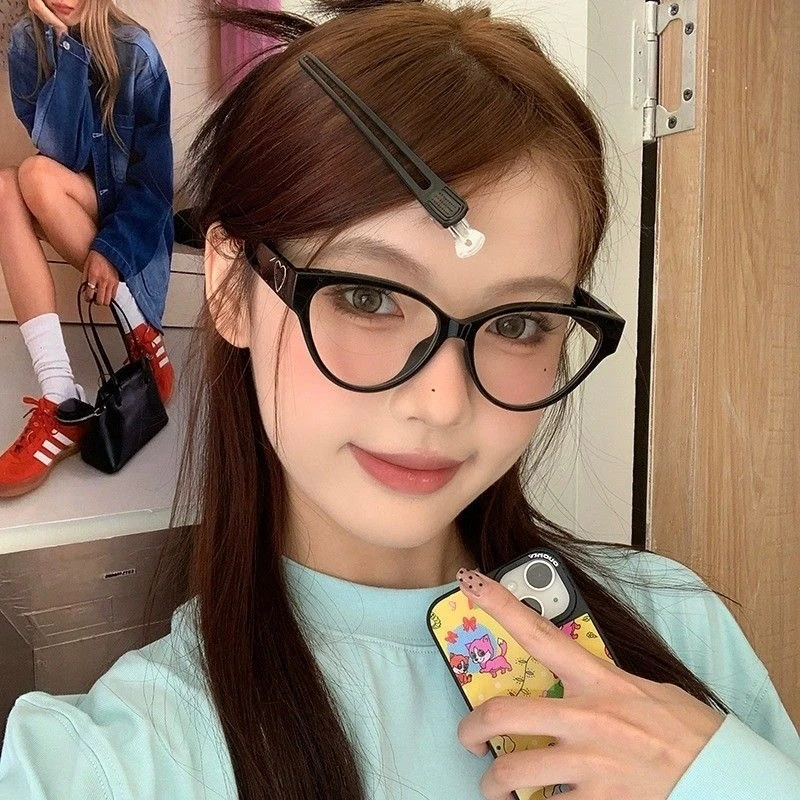 复古大框爱心猫眼黑框眼镜女近视高级感素颜神器方圆脸猫型镜框架